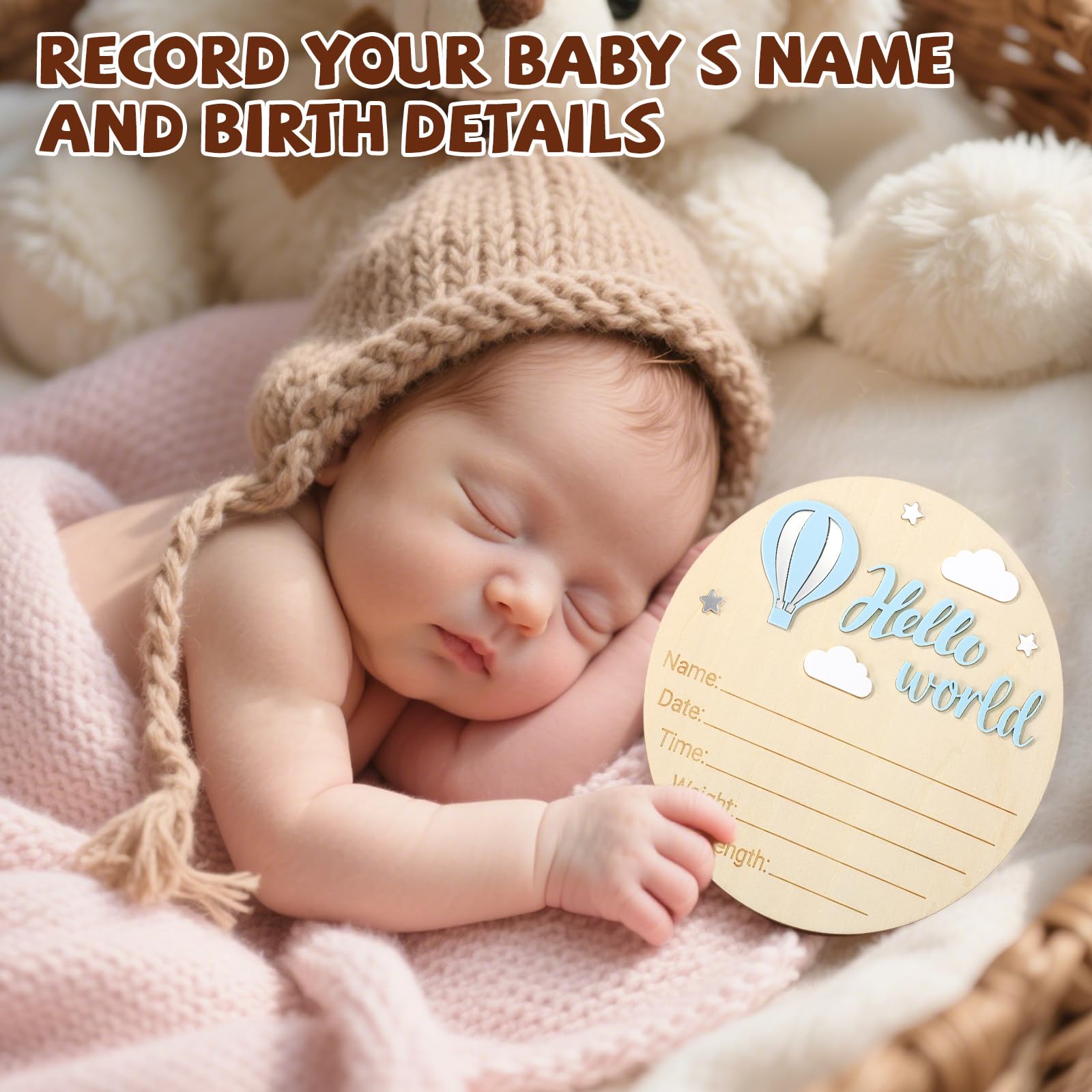 Panneau Bienvenue Bébé Bois, Panneau Hello World pour Garçons Filles Plaque Bébé Bienvenue pour Chambre d'Hôpital Décoration d'Intérieur Cadeaux Accessoires Photo