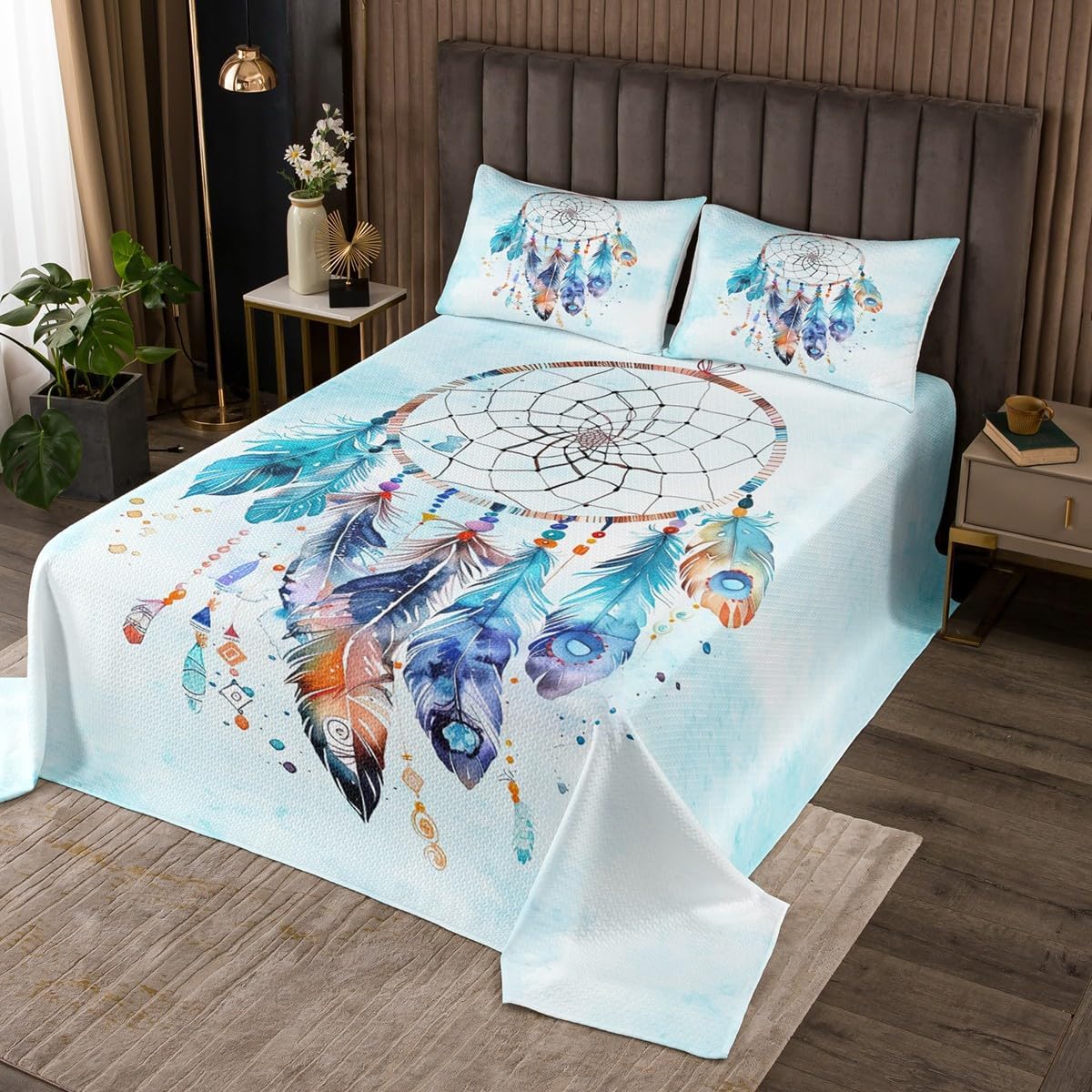 Floral Hummingbird Bedspread King,Bohemian Style Quilted Coverlet 3pcs for Adults Teens Room Decor,Lotus Flower Soft Breathable Bedding Quilt