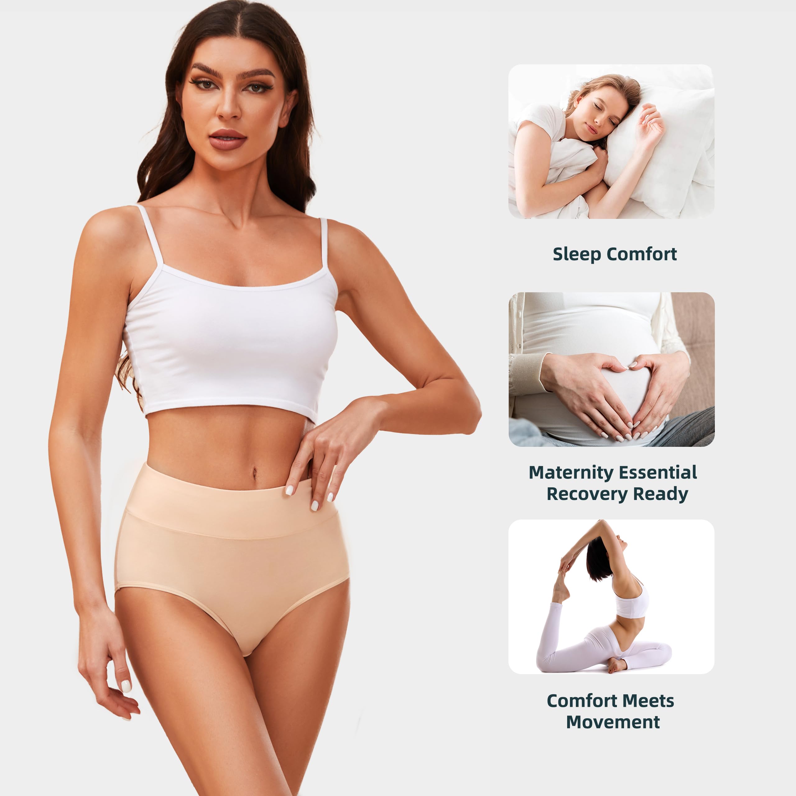 VOENXE Slip Donna in Cotone con Vita Alta,Elastiche Mutande Pantaloncini vestibilità Confortevole Post-Parto, Piena Copertura Mutandine Biancheria,Pacco da 4