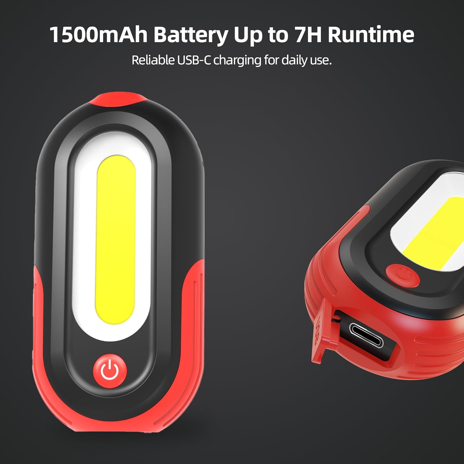 Magnetic Work Light Rechargeable, 400LM Mini LED Work Light with COB Dual Light Source, 5 Modes, USB-C Portable Flashlight with Magnets & Hook for Car Repair, Garage, Camping, Emergency (2 Pack)