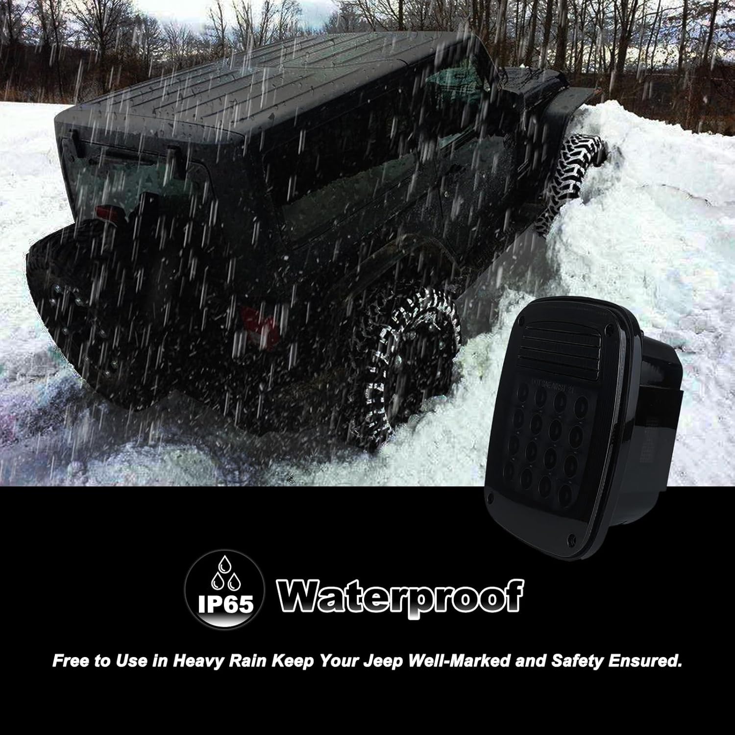 Smoked Square Rear Combination Tail Lights Lamps Assembly Replacement for 1979-2006 Wrangler TJ YJ CJ5 CJ7 with Passenger and Driver Side Marker Stop Turn Signal Brake Lights DOT Certified, 2Pcs