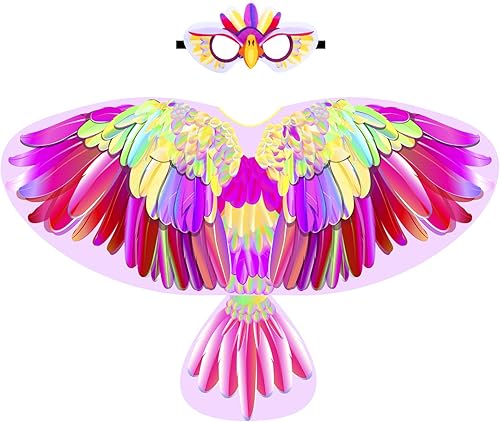 iROLEWIN Eagle-Bird-Wings-Costume for Kids and Bird Mask Owl Dress-Up Costumes for Girls Boys Play Halloween Party Favors