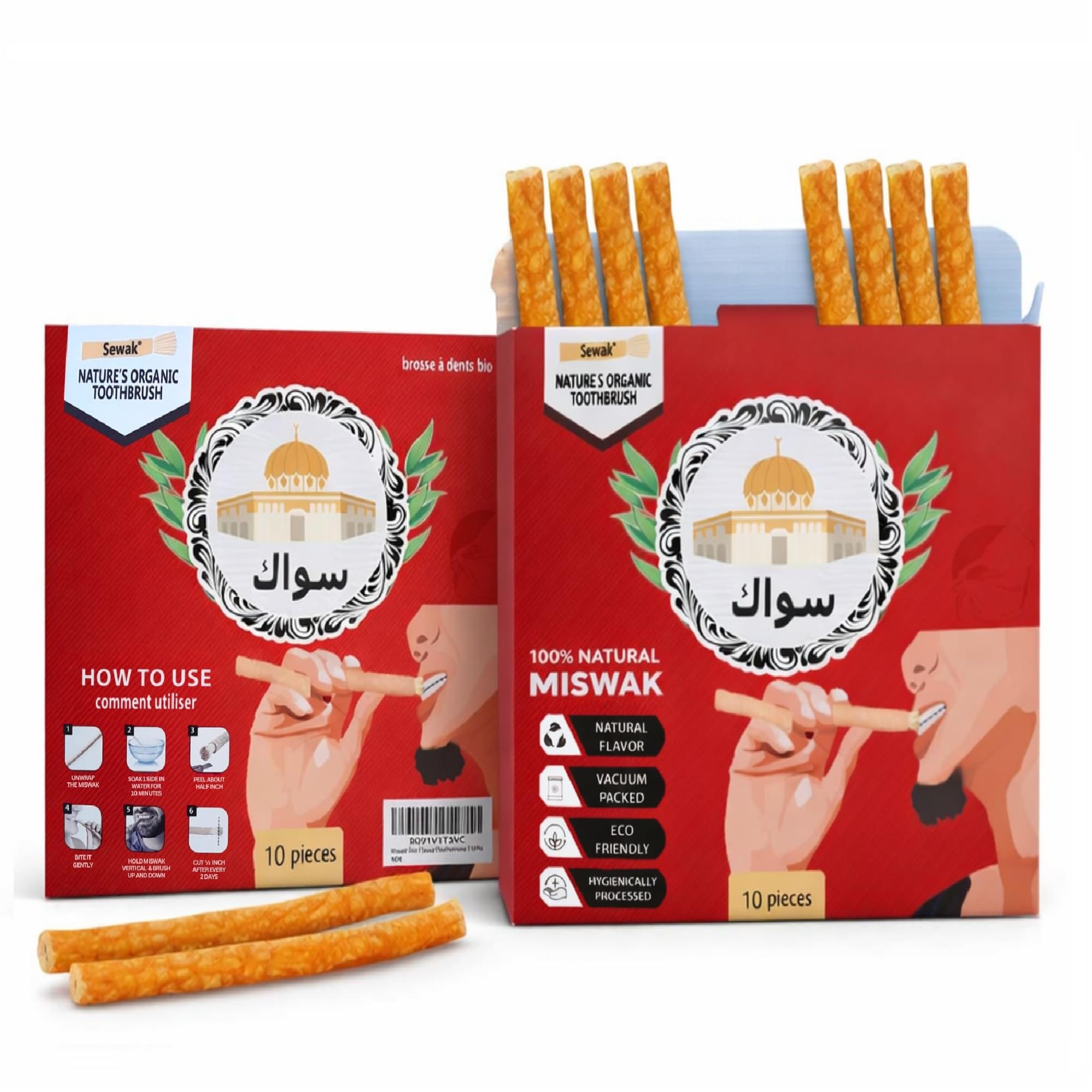 Miswak Stick | Natural Toothbrush Sticks | Chewable for Teeth Cleaning | Siwak | Meswak | Salvadora Persica Stick | with Holder (10x Units)