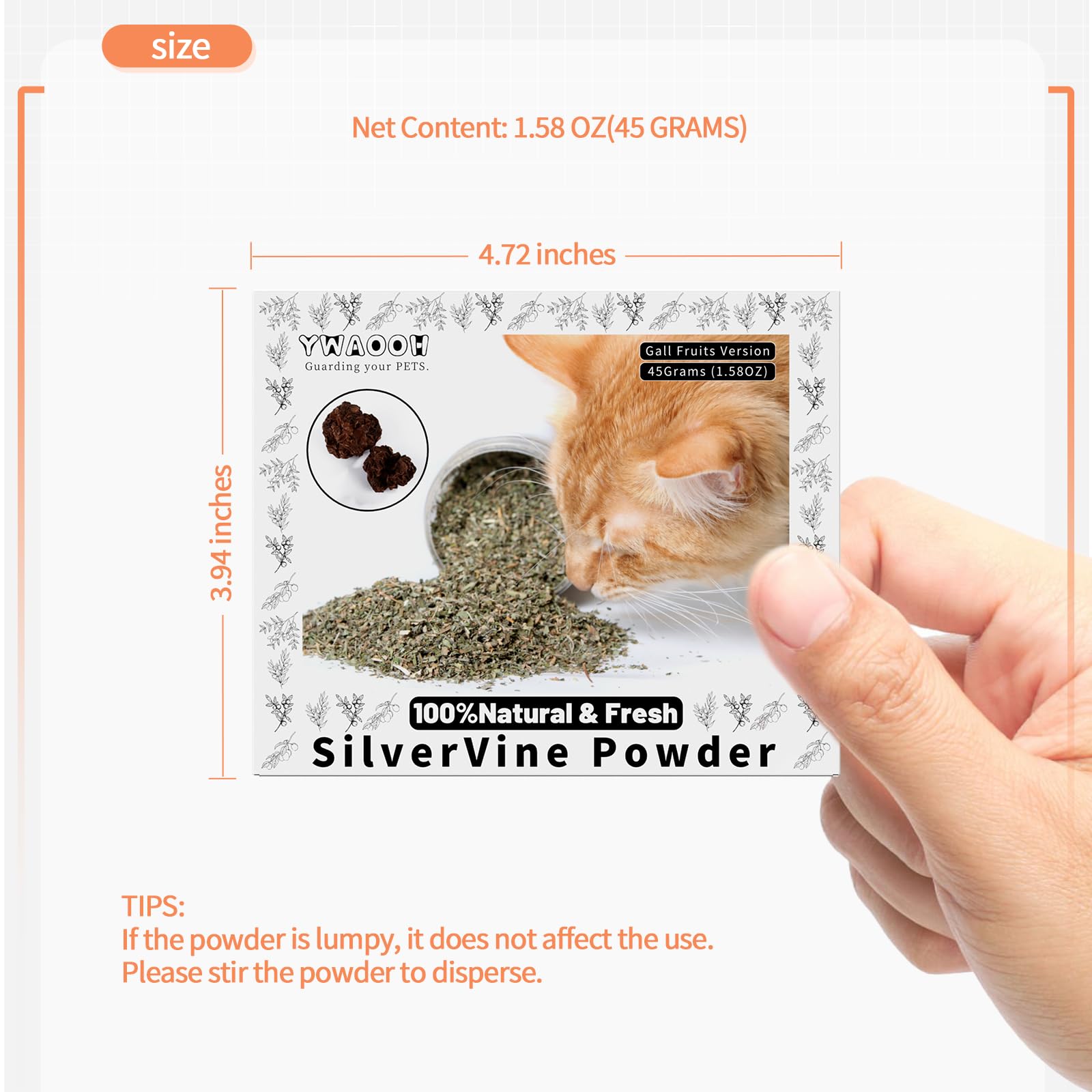 Cat Toys - Polvo de vid plateada de 45 g con 5 bolsas resellables, alternativa a la hierba gatera, polvo de fruta de vid plateada 100% natural, juguete para gatos Matatabi, adecuado para todas