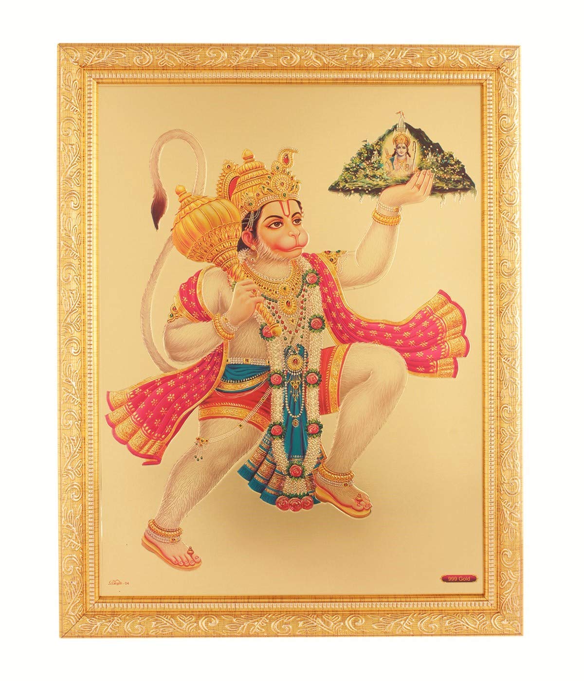 Photo de Hanumanji grand format 35x45 cm avec cadre doré élégant