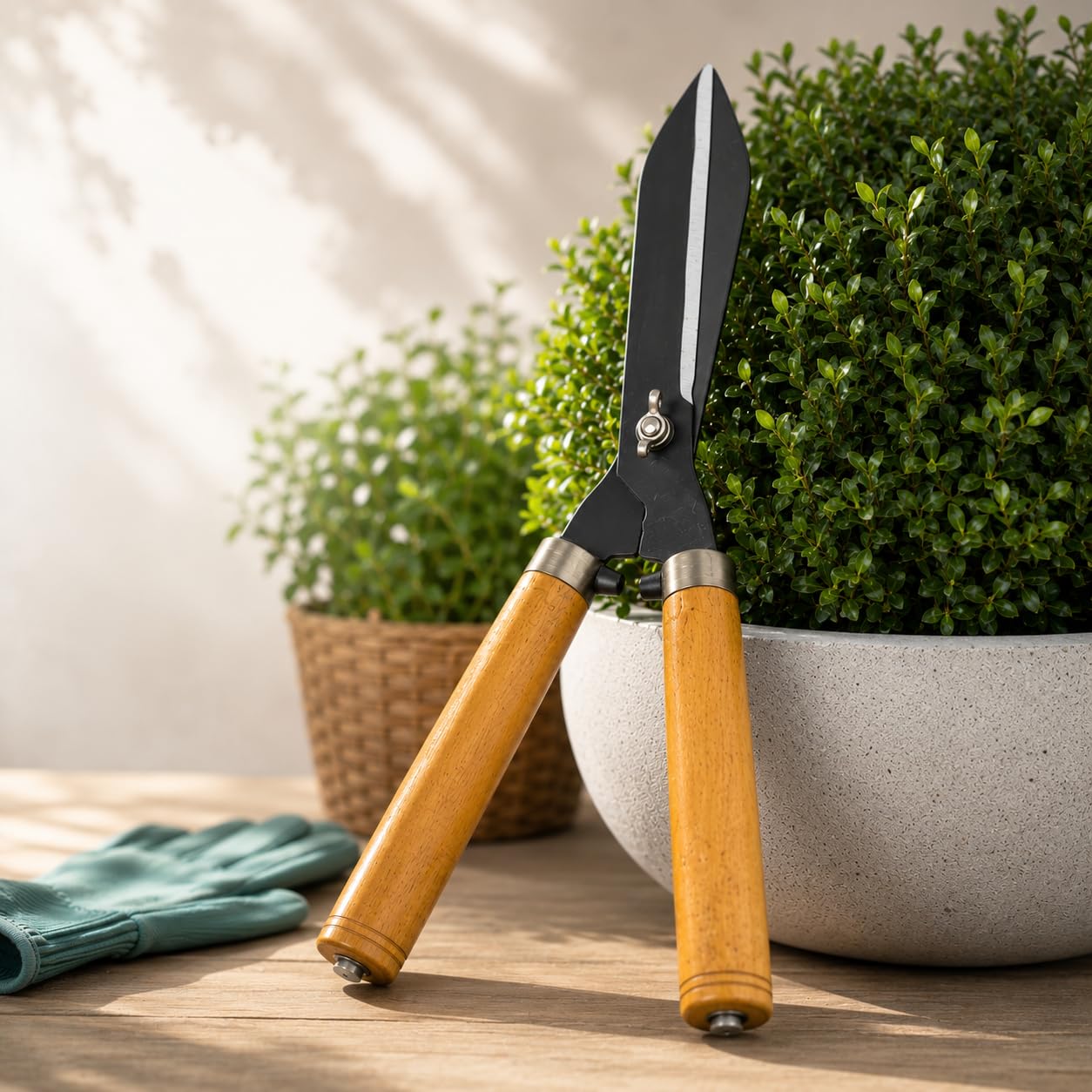 TOPPER HAND TOOLS 6 Inch Garden Hedge Shears with Wooden Handle, Sharp Steel Blades, Lightweight Manual Pruning Cutter for Gardening and Trimming-image-31