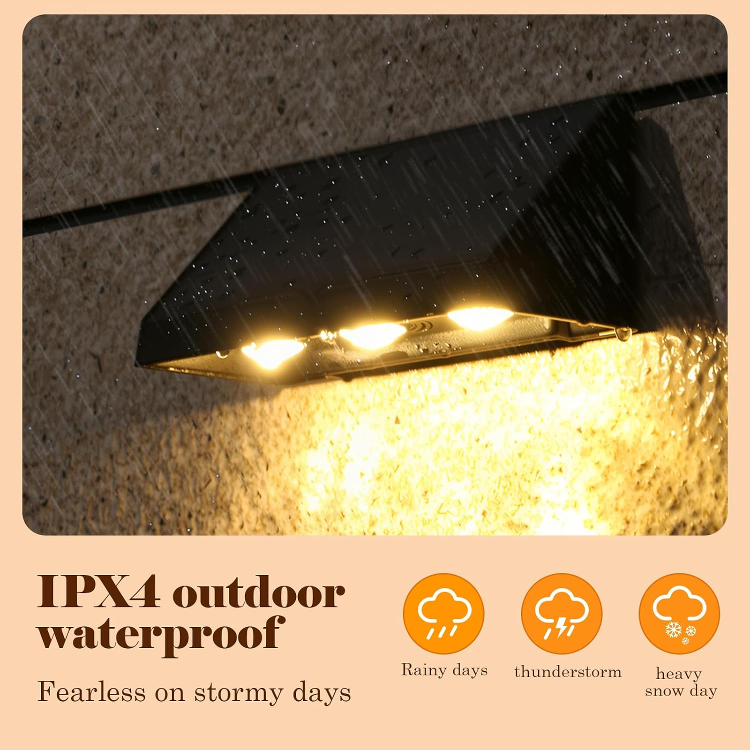 Solar Wall Light Outdoor-2 Pack, Three-Bulb IP65 Waterproof 60 Lumens, Warm White Lighting Auto ON/Off Deck Lighting for Wall for Patio, Backyard, Steps, Deck, Fence