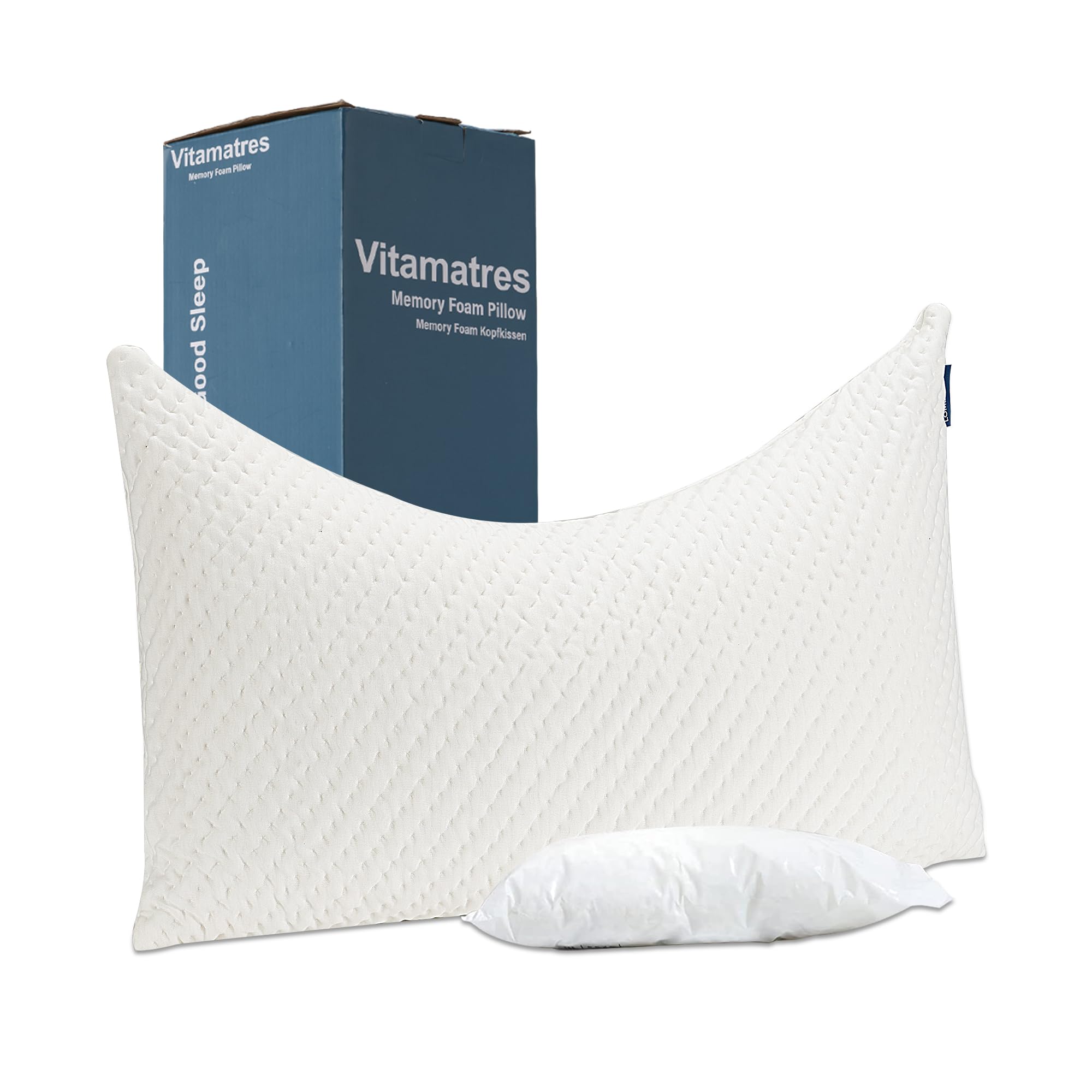 lomenmon Memory Foam Pillows for Neck and Shoulder Pain, Adjustable Soft and Firm Shredded Side Sleeper Pillow, Ergonomic Pillow with Washable and Removable Pillow Covers