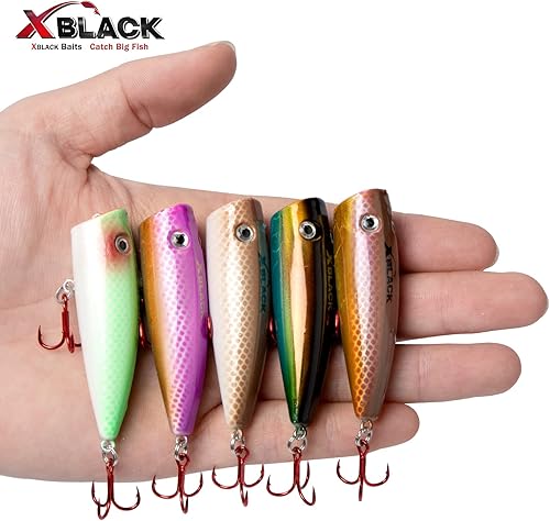 Miniatura 5 de Fishing Lures Set Minnow Crankbaits Pencil Jointed Popper VIB Lures Fishing Lures Kit 5PCS for Bass Trout in Saltwater and Freshwater, XBLACK Baits,