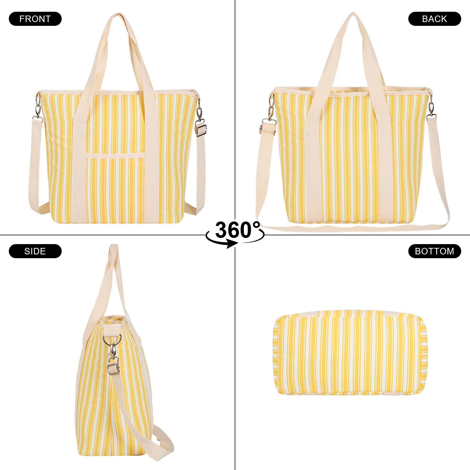 Nanxson 9L/15L/29L Grand Sac-Repas Isotherme pour Femmes Adultes Réutilisable Étanche Boîte à Lunch pour Pique-Nique Sac fourre-Tout Isotherme congelable (29L,B-Rayures Jaunes)