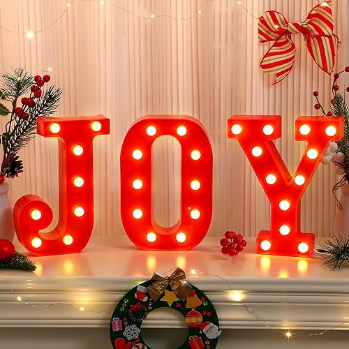 Fabbay 3 letras de marquesina con luces LED de alegría, letreros de letras de marquesina de Navidad, decoración de letras de marquesina de Navidad,