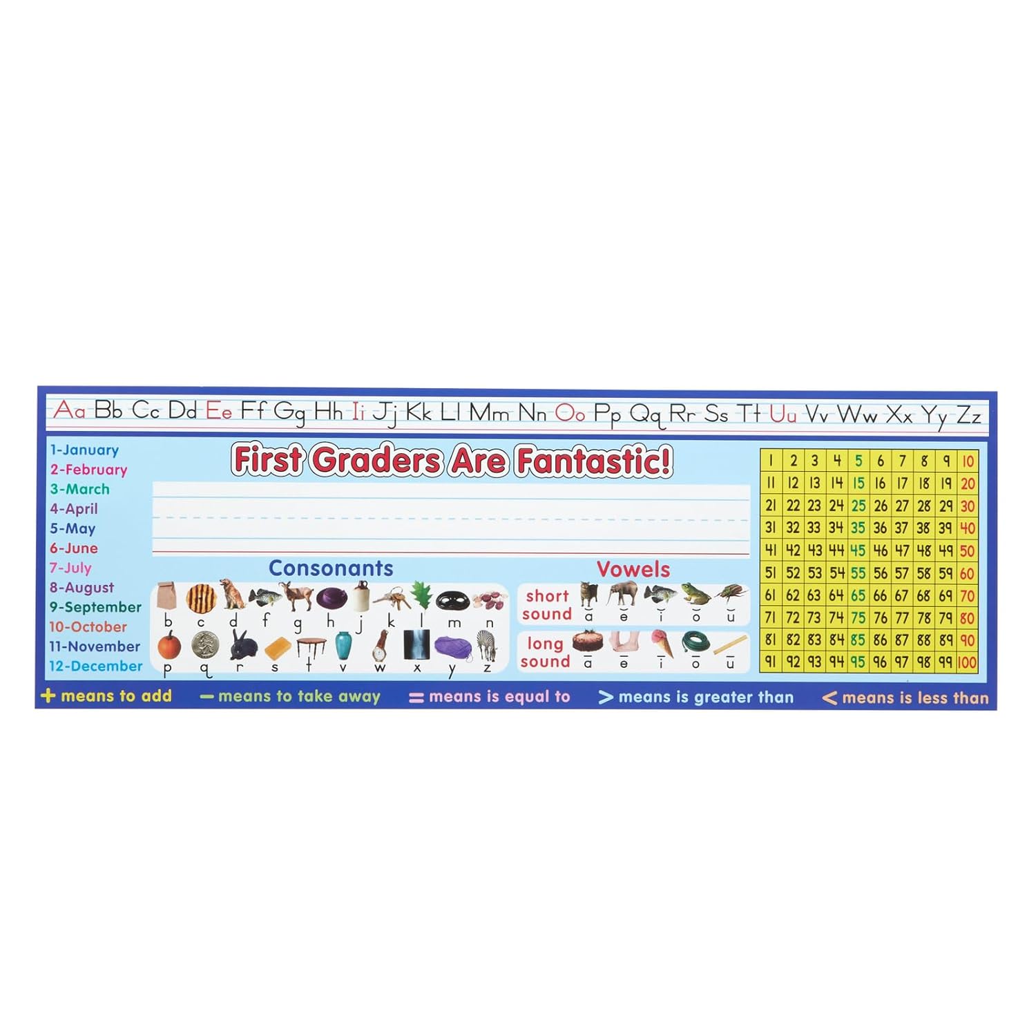 Really Good Stuff 12PK Zaner-Bloser First Grade Two-Sided Cardstock Desktop Helpers with Self-Adhesive Sleeves and Testing Inserts