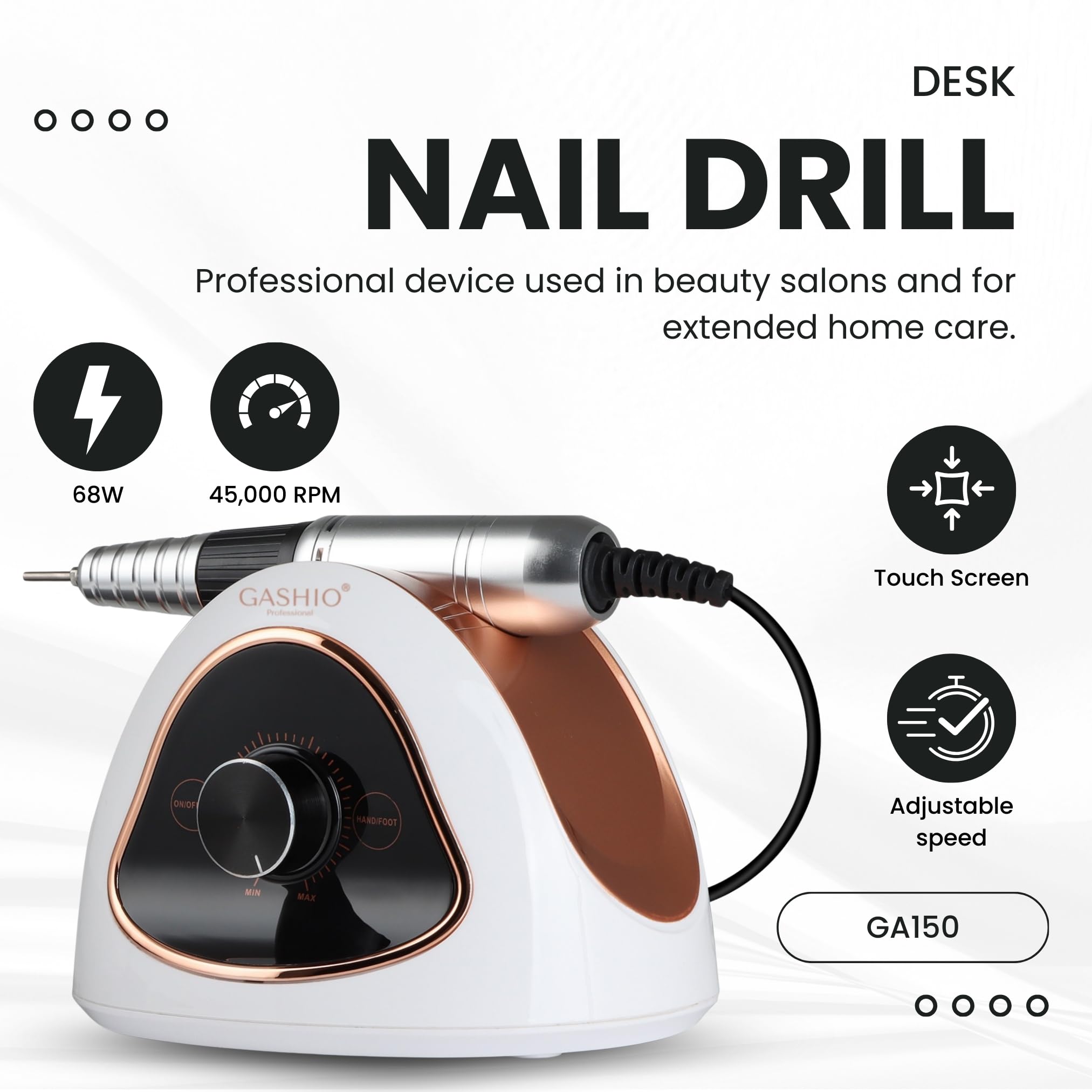 Fresa de uñas para uñas de gel, 68 W, profesional, lima de uñas eléctrica para uñas de gel, 45 000 rpm, con un juego de cortadores de galletas y pedal de pie, manicura y pedicura, juego