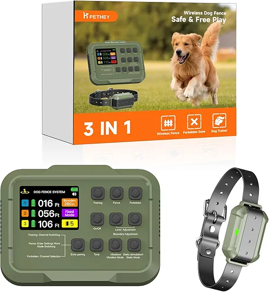2025 Upgraded Wireless-Electric Fence System, Dog Training,Forbidden Zone, Dog Perimeter Collar Wireless Fence Covering Up to 5.6 Acre (1 Dog)