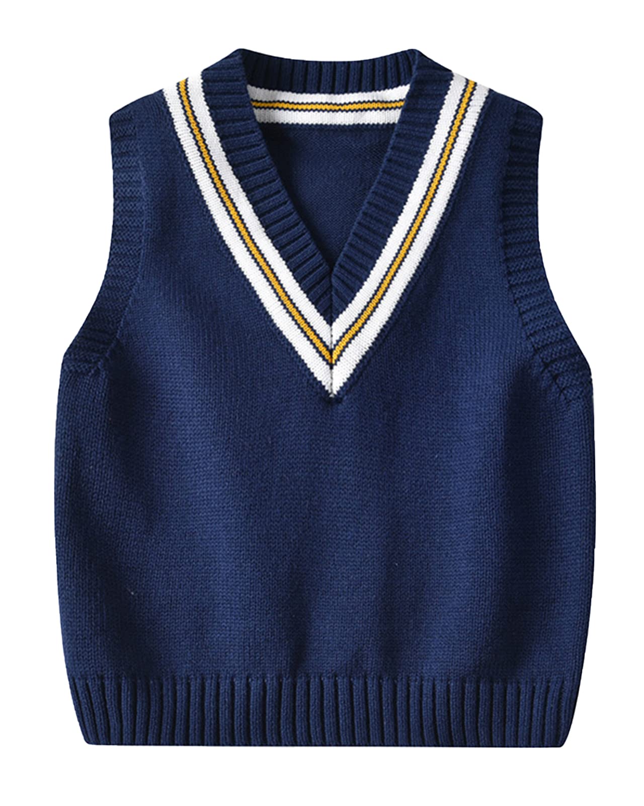 Yimutian Jerséis sin Mangas con Cuello en V, Niños Niñas Chaleco de Punto Suéter sin Mangas Jersey Pullover Uniforme Escolar