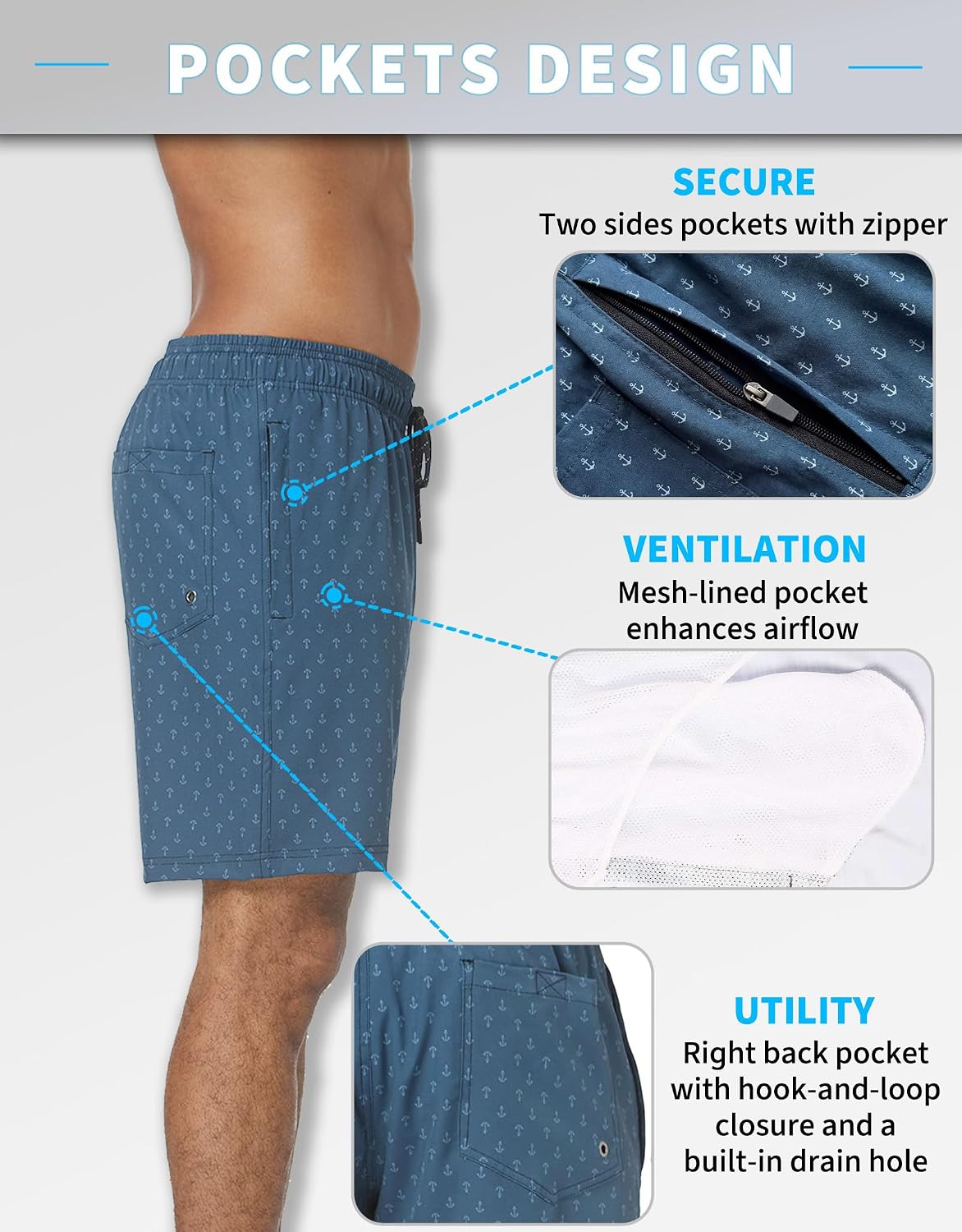 Flytop Mens Swim Trunks, Quick Dry Mesh Liner Board Shorts, Zipper Pockets, Above-Knee Bathing Suit thumbnail