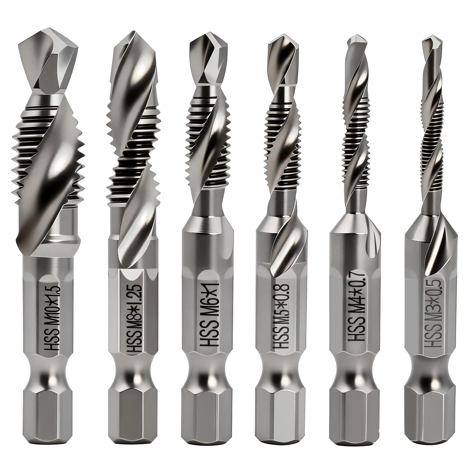 OVBOVA 6-Piece Tap and Combination Drill, M3-M10 Machine Tap for Metal, Wood & Plastic, HSS Rust Protection, DIY & Professional Workshop