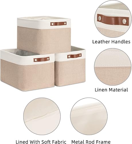 Vista 223 de HNZIGE - Canastas pequeñas de tela para organización (paquete de 6) canastas plegables de almacenamiento para estantes, armarios, lavandería, Asas