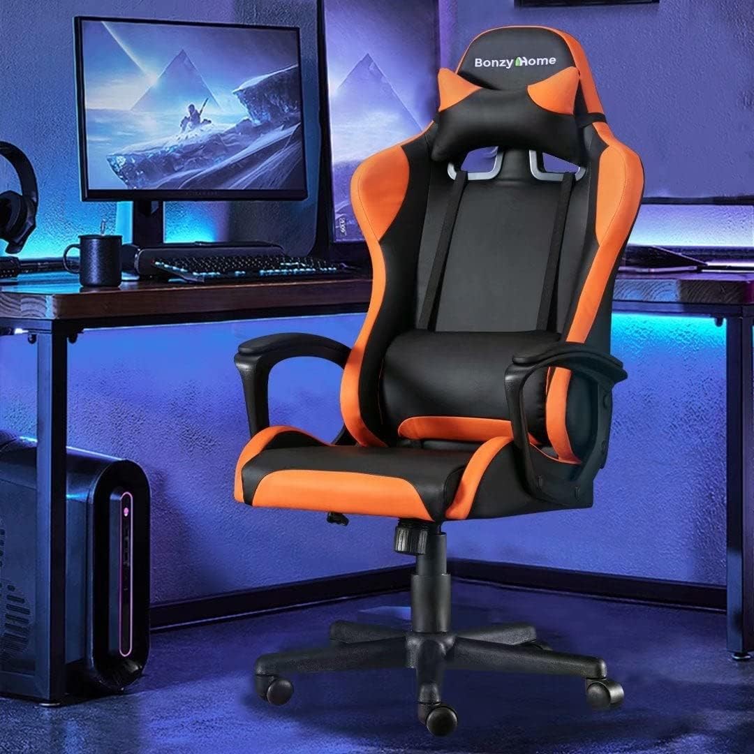 Swivel Computer Gaming Chair with Lumbar Support and Head