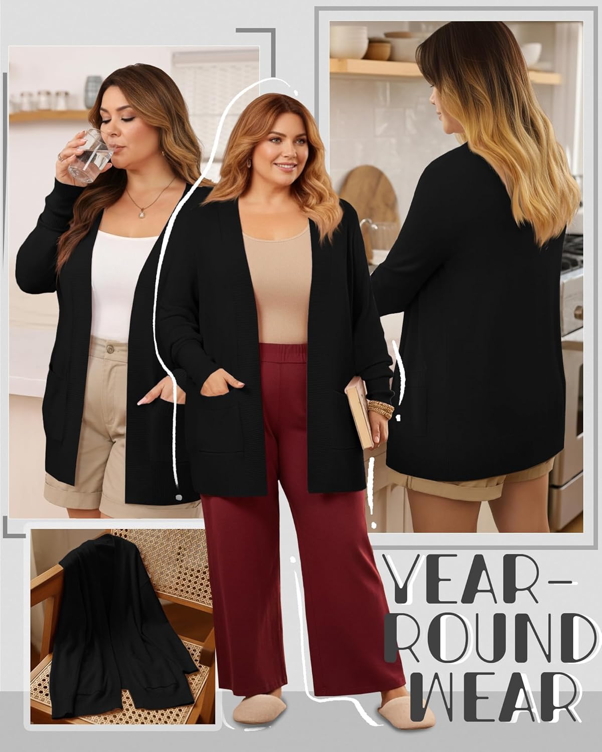Women's Plus Size Cardigan Open Front Casual Long Sleeve Knit Sweaters with Pockets 2025 Lightweight Knit Cardigan - Image 2