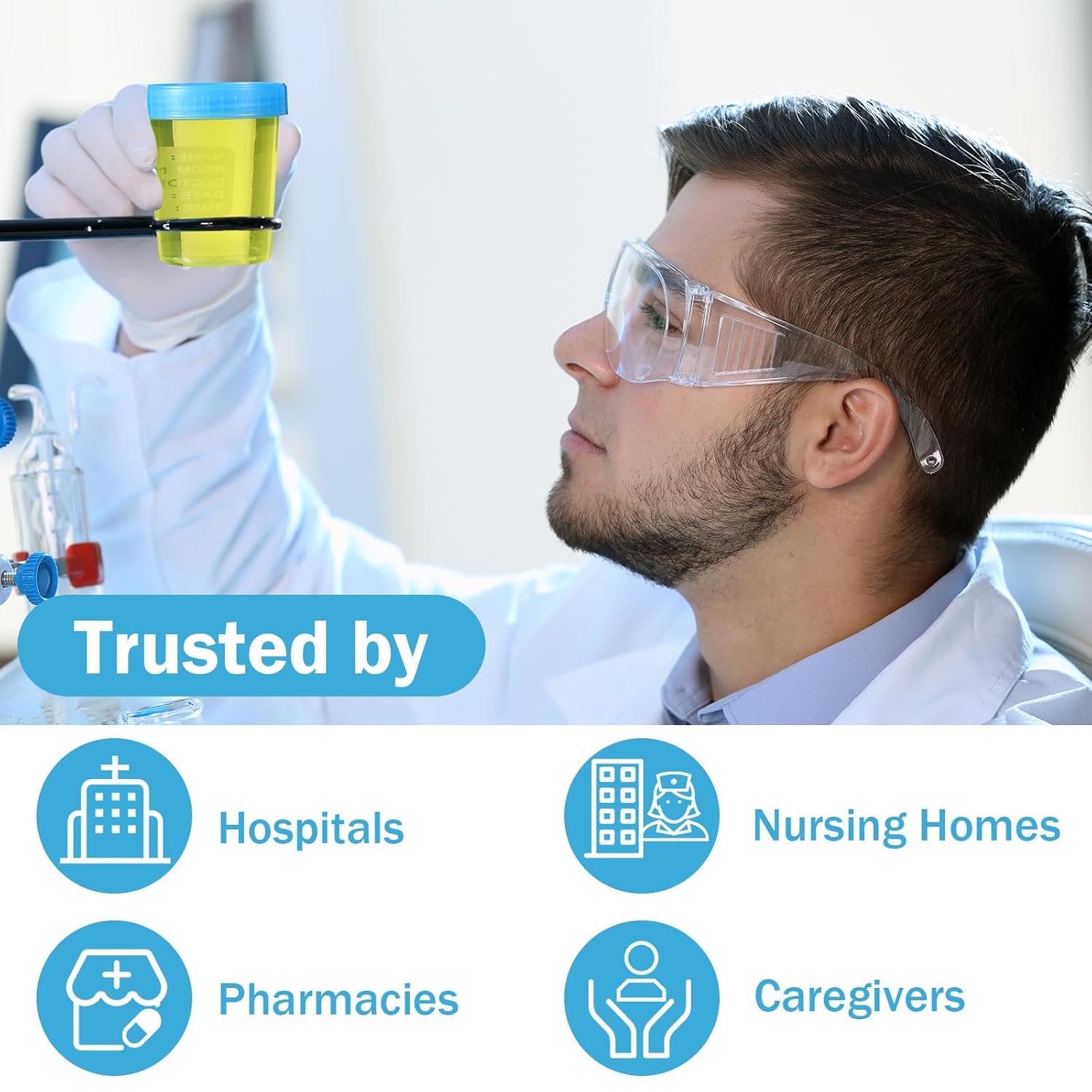 Geiserailie 200 Pcs Disposable Specimen Cup Urine Pee Cups for Testing 4oz Specimen Container with Leak Proof Screw on Lids for Safe Urinalysis Pee Stool Sample Collection Analysis (Blue)