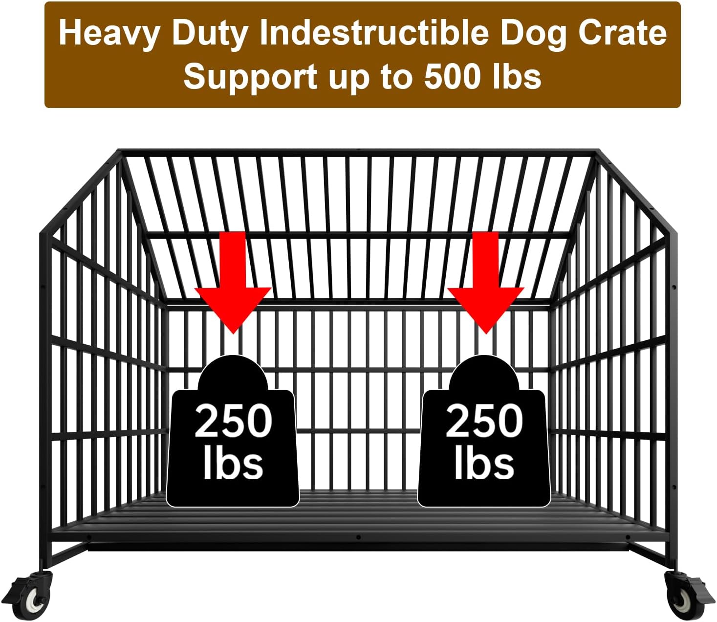 54'' Indestructible Heavy Duty Dog Crate with 2 Bowls, Extra Large Pet Cage Escape Proof Strong Steel Impact for High Anxiety Dogs, Sound Proof Chewproof Kennel 2 Doors with Wheels and Trays, XXL