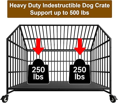 54 Inch Heavy Duty Dog Crate for Large Giant Dogs with 2 Bowls