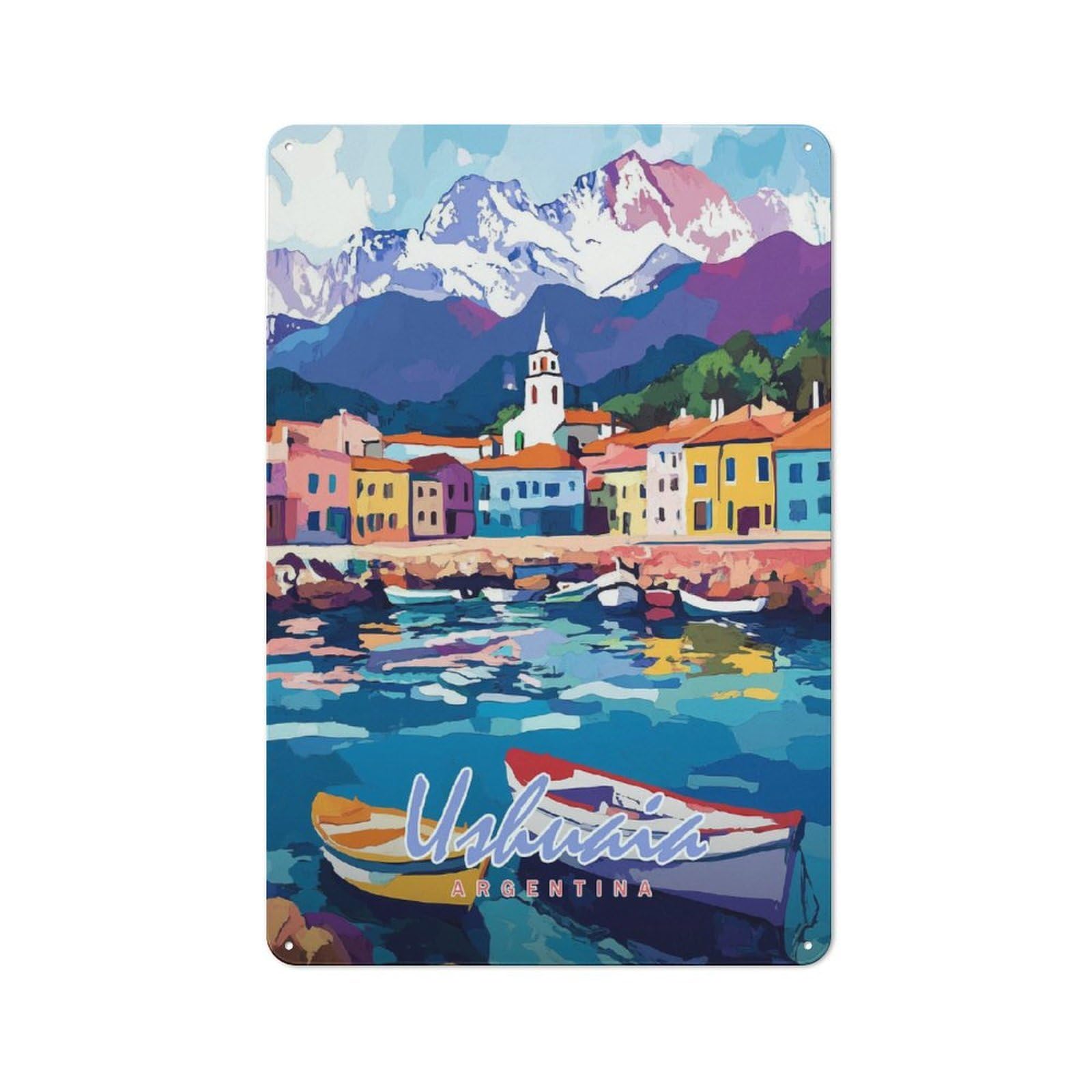 Junmoney Style-7 Ushuaia Argentina Landscape Retro-Style Tin Sign 30X20cm For Guest Room Or Hallway, A Christmas Gift For People Styling Guest Room And Hallway