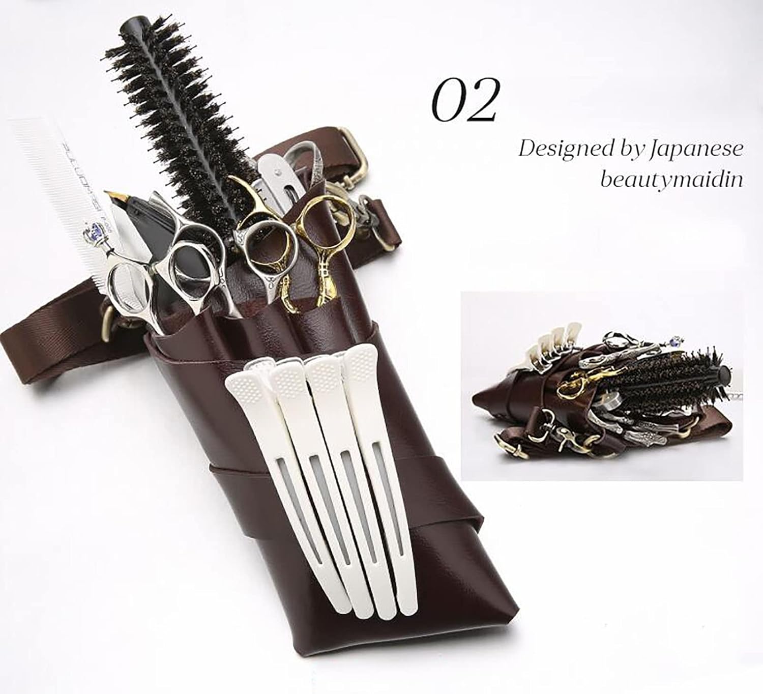 Scissors Storage Bag，Hairdressing Barber Bag,Hairdressing Tools Waist Belt Leather Hair Styling Equipment Brown