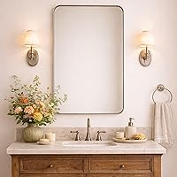 Vista 6 de GRACTO Espejo de baño con marco de metal dorado cepillado de 24 x 30 pulgadas para pared en acero inoxidable redondeado rectangular espejo