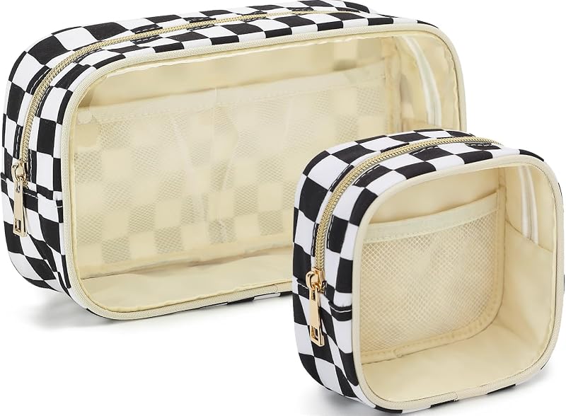 Fammart Necessaire de Maquiagem Transparente com Zíper, Estampa Geométrica, Pacote com 2
