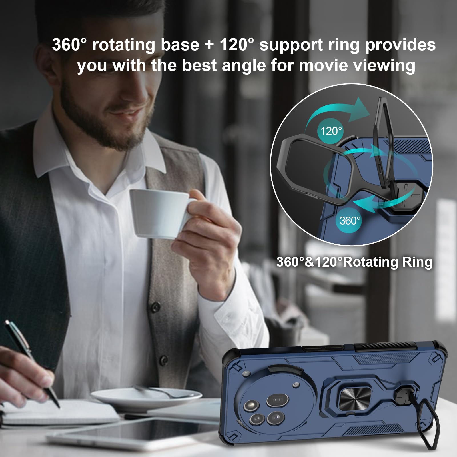 Funda para CMF Phone 2 Pro, Carcasa Antigolpes con Soporte anular metálico, Case Protectora de Grado Militar, Negro — view 908