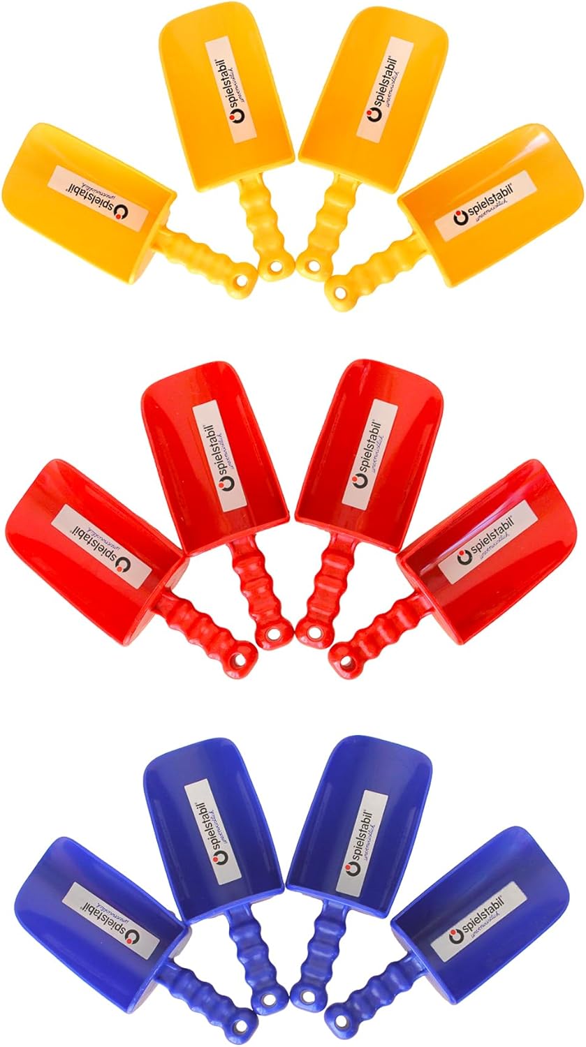 Spielstabil 12 Pack - Large Sand Scoop Beach Toys (4 Red, 4 Yellow,4 Blue) - Made in Germany