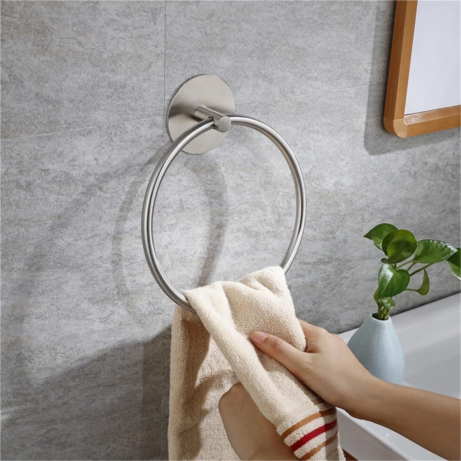 Toallero de acero inoxidable, 4 unidades, soporte para toallas de mano, adhesivo sin agujeros, toallero redondo montado en la pared (negro ovalado)
