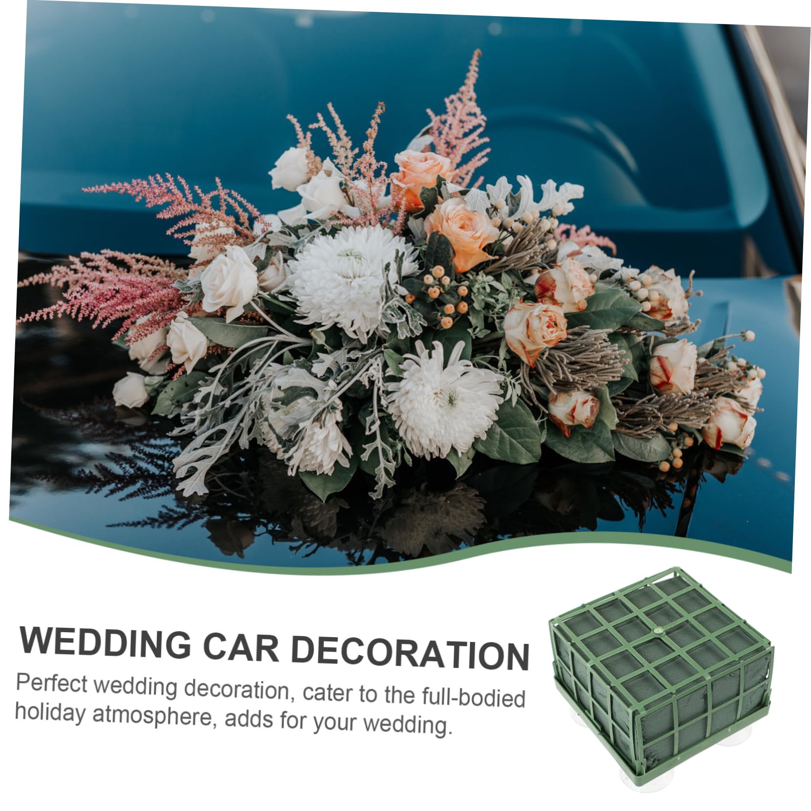 SEWACC Décoration de Voiture de Mariage Base à Fleurs en Plastique Vert Ventouse Voiture Mariage Lot de 3 Pièces, 4 Ventouses pour Fête | 4 Ventouses au Fond, Usage Mariage et Art Floral, Fournitures de Fête pour Voiture