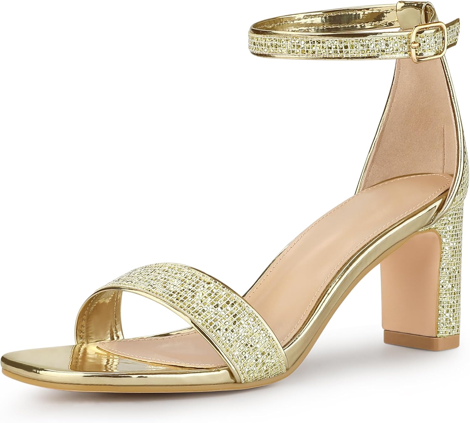 Allegra K Women's Glitter Ankle Strap Chunky Heeled Sandals