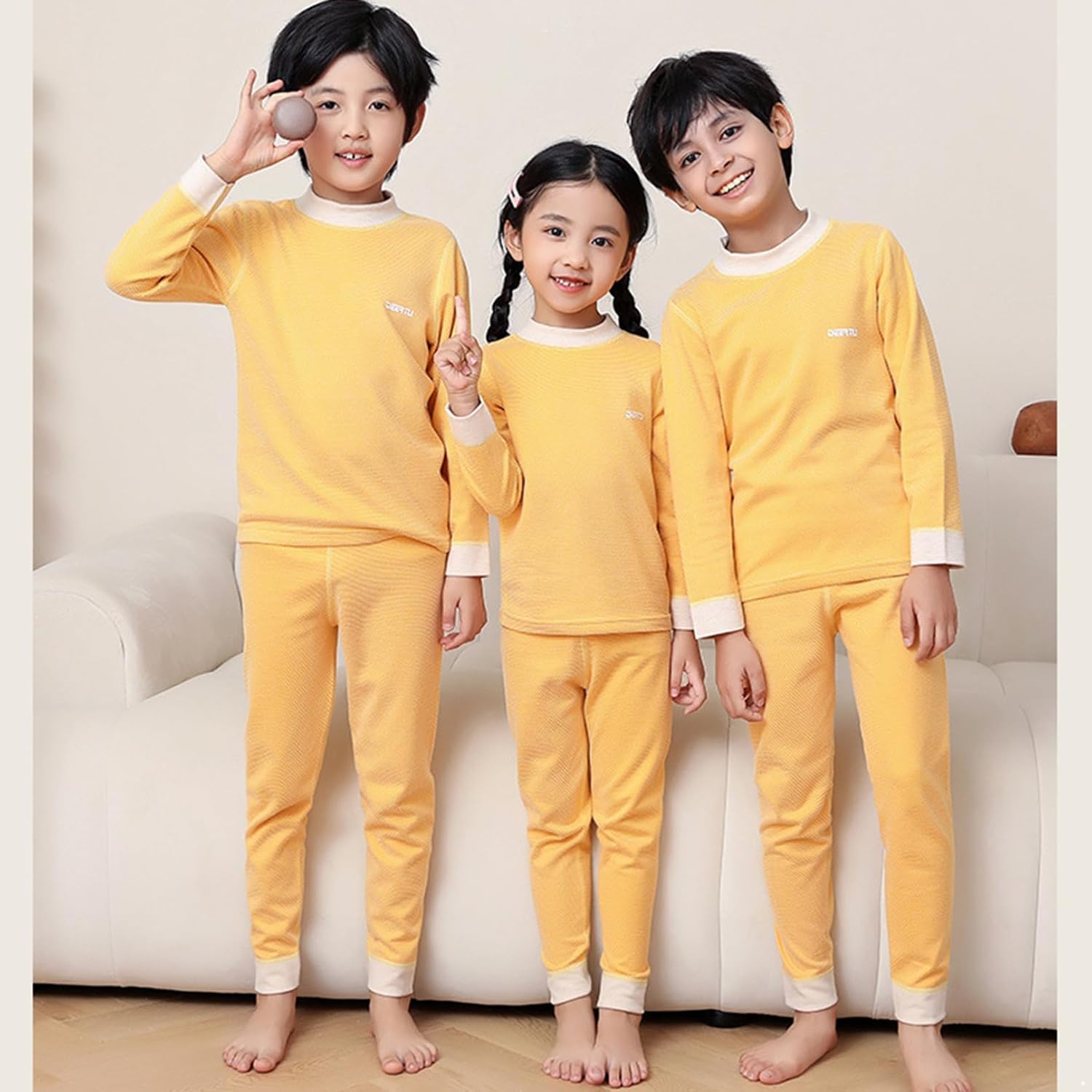 YiZYiF Toddlers Kids Warm Fleece Suit Mock Neck Long Sleeve Tops with Pants Set Casual Homewear Long Johns Set