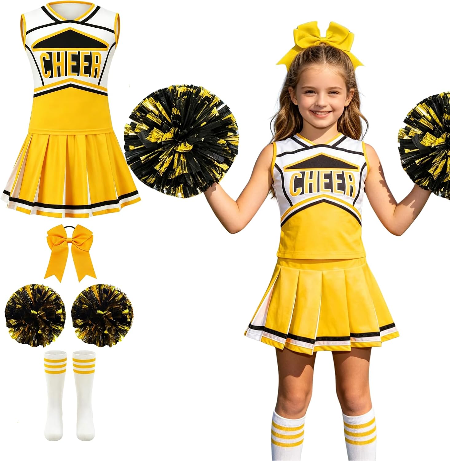 Girls Cheerleading Costume Classic Kids Cheerleader Uniform 5PCS Cheer Outfit Halloween Cosplay