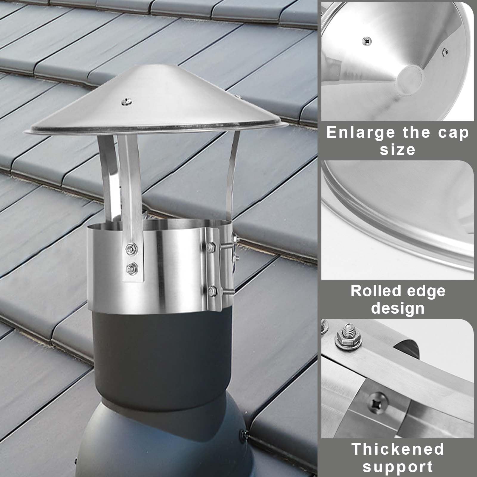 Cubierta de chimenea, 75 mm Tapa de lluvia de acero inoxidable, Cubierta para la lluvia de acero inoxidable, Cubierta para chimenea de acero inoxidable, conducto de escape, ventilación del techo