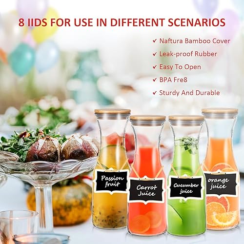 Miniatura 2 de Jarra con tapas Juego de 4 jarras de vidrio con tapas de bambú de 1 litro para barra de mimosa con 4 tarjetas etiquetadas jarra de jugo para barra