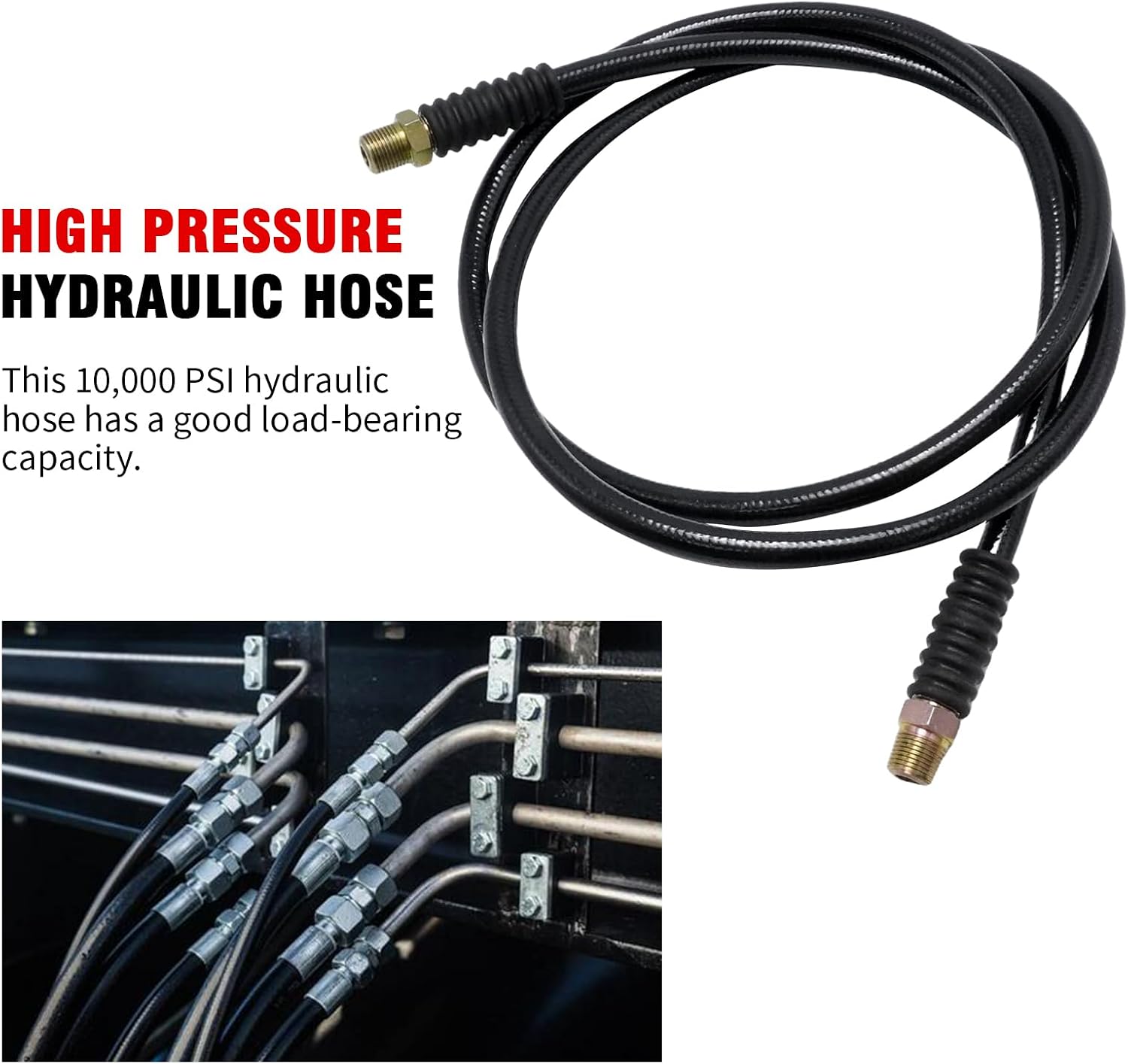 EATAKWARD High Pressure Hydraulic Hose 6' 10000 PSI, CH-604 Coupler, 3/8" NPT Thread Hydraulic Hose Assembly, 1/4" ID x 6 Feet (Black)