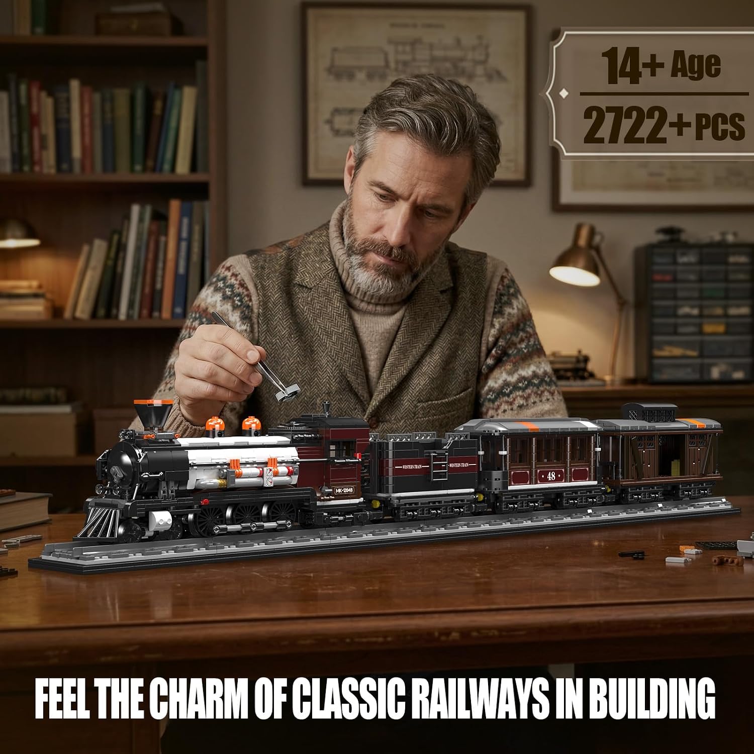 Mould King 12048 Train Building Set, Steam Locomotive with Track, Steam Train Display Kit for Gift Giving, Buildable Toy for Adults Collection Enthusiasts (2722 Pieces)