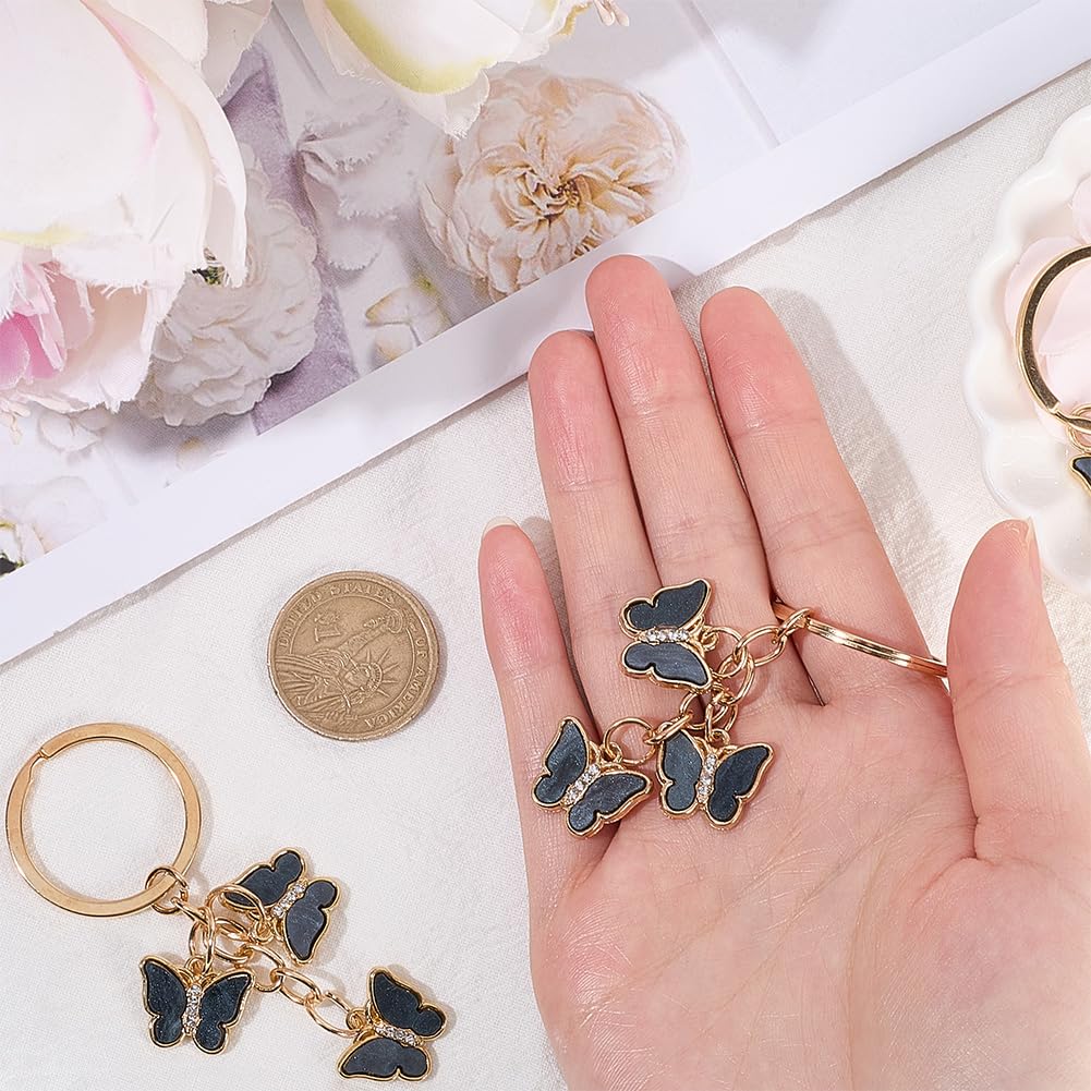 CRASPIRE 3Pcs Metal Butterfly Keychain Butterflies Key Chain Golden Zinc Alloy Enamel Black Crystal Animals Small Charms Keyring Keychains for Keys Purses Bags Backpacks Handbags Women Accessories - Image 3