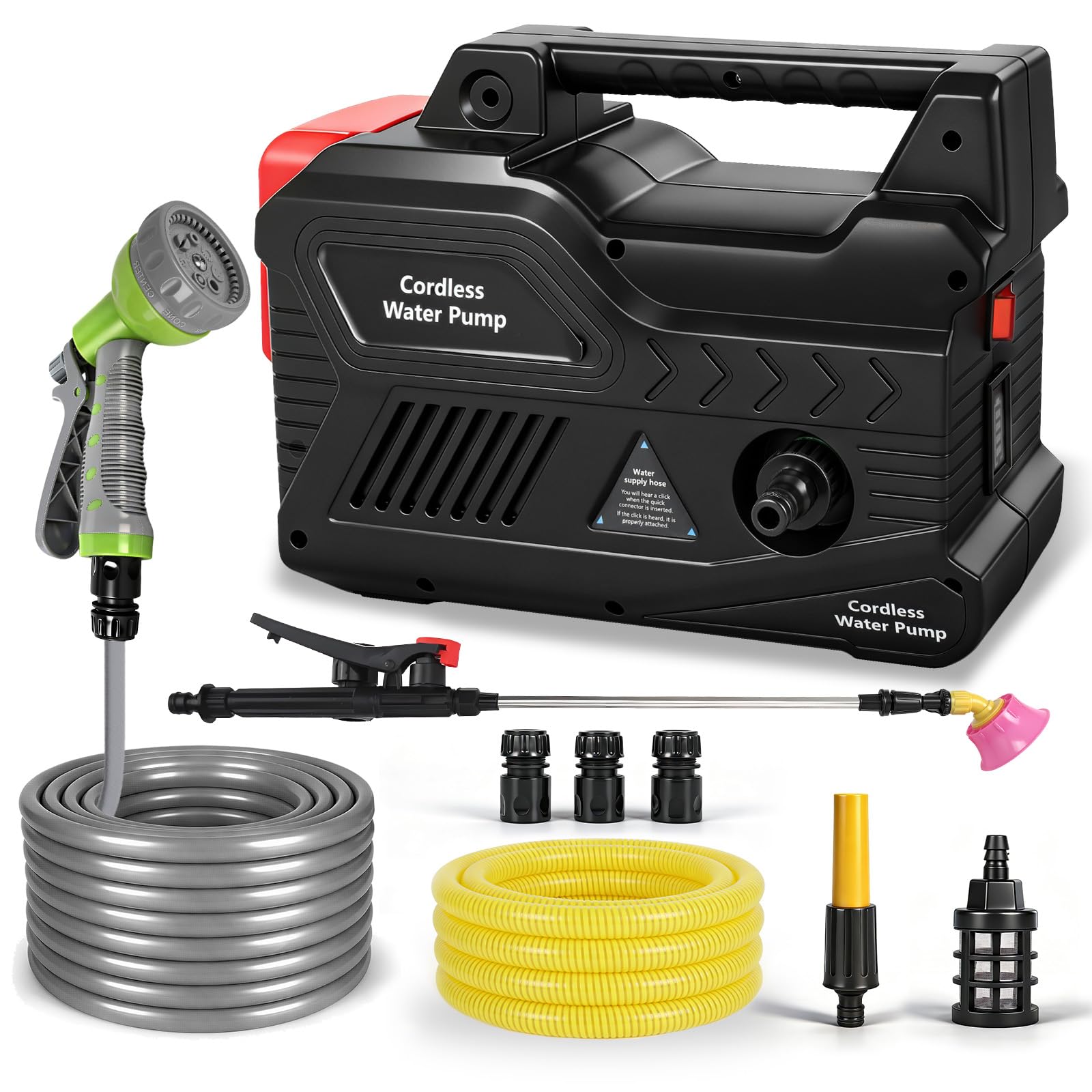 Roadtime Pompa dell'acqua per batteria Makita da 18 V (senza batteria), pompa da giardino senza fili, pompa autoadescante portatile, pompa di irrigazione da 150 W con tubo di uscita dell'acqua da 10 m