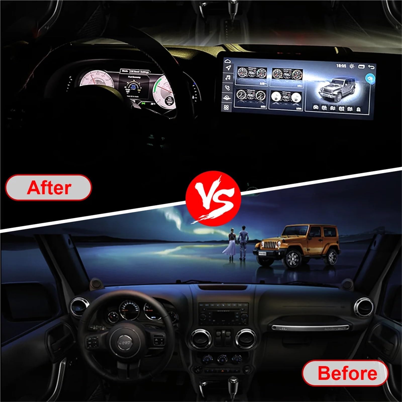 Pantalla táctil Compatible con Jeep Wrangler JK 2011-2018, Panel Digital de 12,3" con Pantalla de 1920 x 720, antirreflejo y Sistema operativo Linux.(Button)
