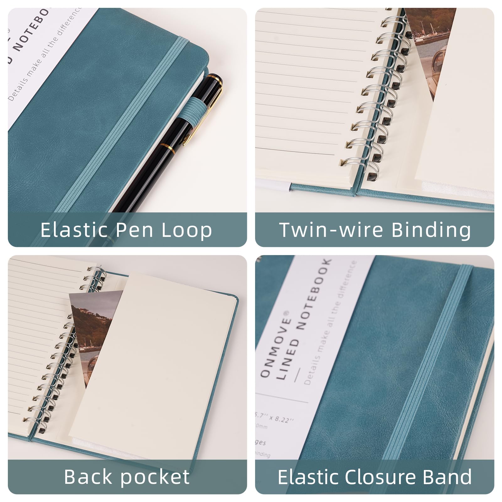 Cuadernos en espiral para mujeres y hombres, paquete de 24 unidades, tapa dura de cuero a granel con soporte para bolígrafo, A5, 160 páginas, papel grueso de 100 g/m² para el trabajo y la