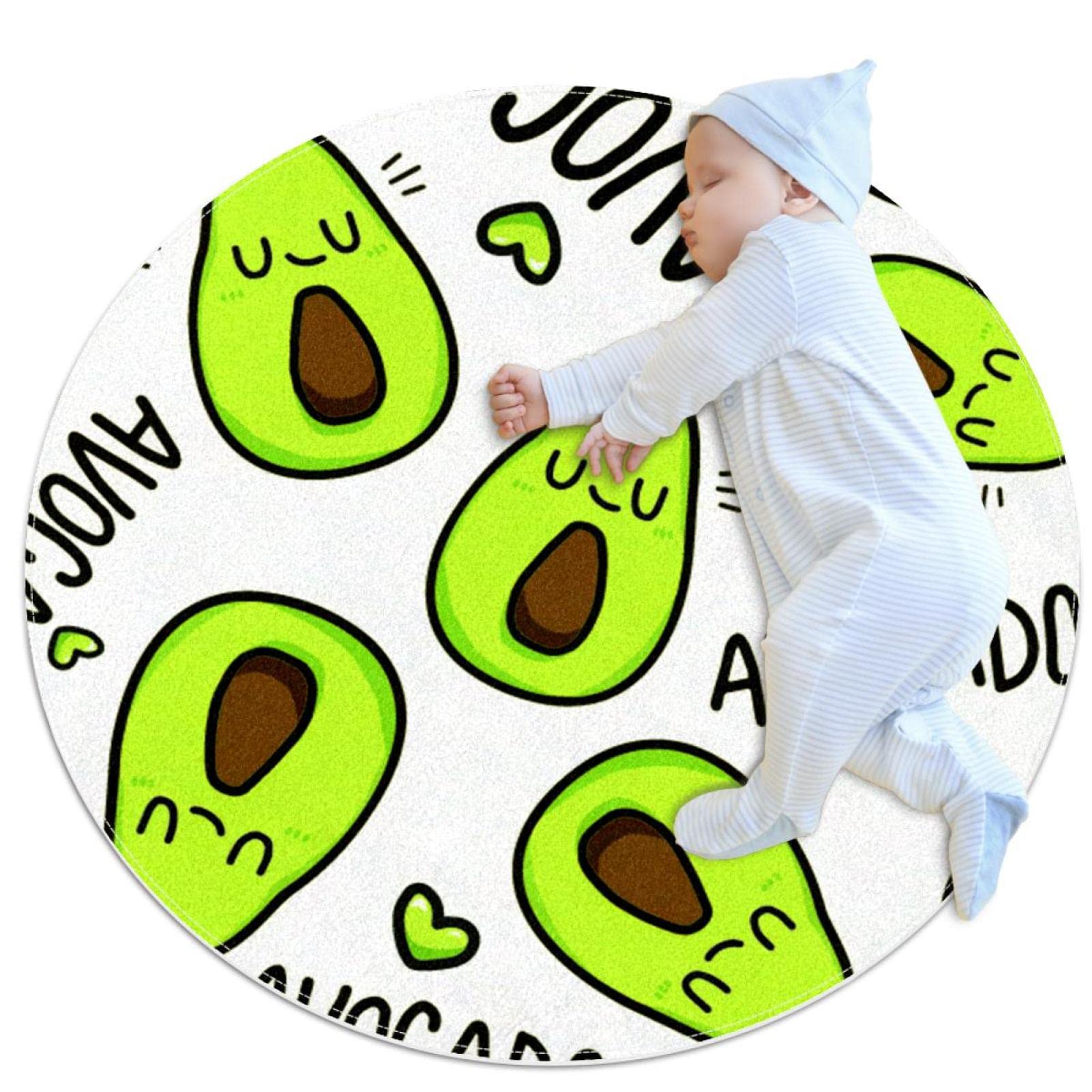 Tapis de jeu pour enfants JDEZ rond 80cm au design avocat mignon et texture moelleuse