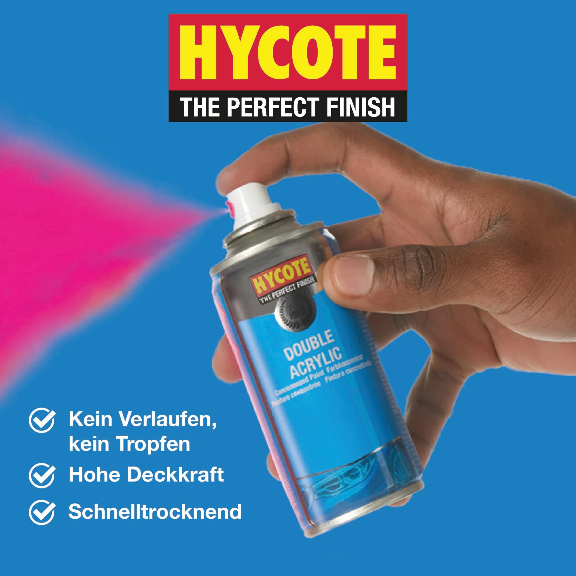 Hycote Sprühlack Schwarz Seidenmatt 400 ml (12er Pack) – Schnelltrocknender Acryl Autolack Spray mit hoher Deckkraft, für Metall, Kunststoff, Keramik und Holz