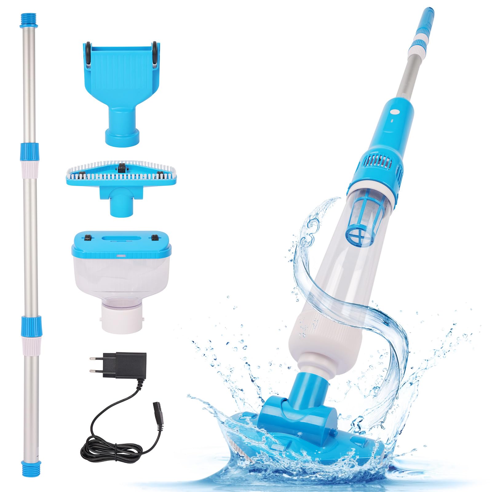 Aspirapolvere per piscina senza fili, pulitore manuale per piscina con autonomia di 70 minuti, ricarica rapida in 1 ora, impermeabile IPX8, ideale per spa, vasche idromassaggio, piscine fuori terra