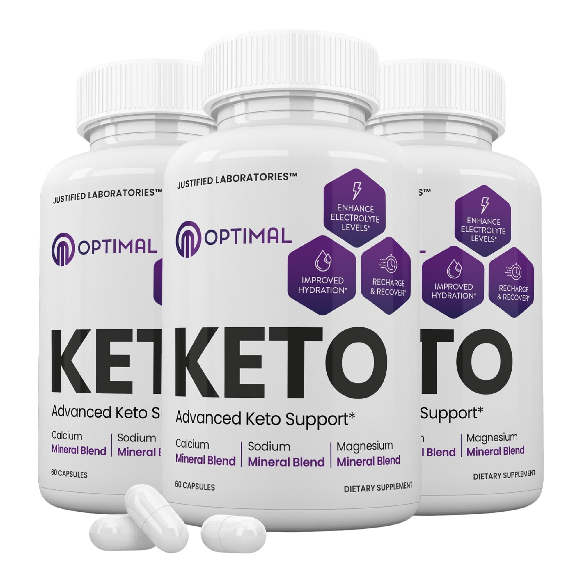 Justified Laboratories Optimal Keto - 60 Capsules, Pack of 3 - Ketogenic Support from Apple Cider Vinegar, Green Tea Leaf, Vitamin C, Vitamin D3 & Extra Virgin Olive Oil - 90 Servings 60 Count (Pack of 3)